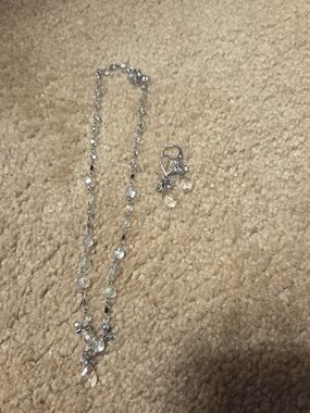 LOFT Crystal Drop Necklace and Earring Set - Silver Clear